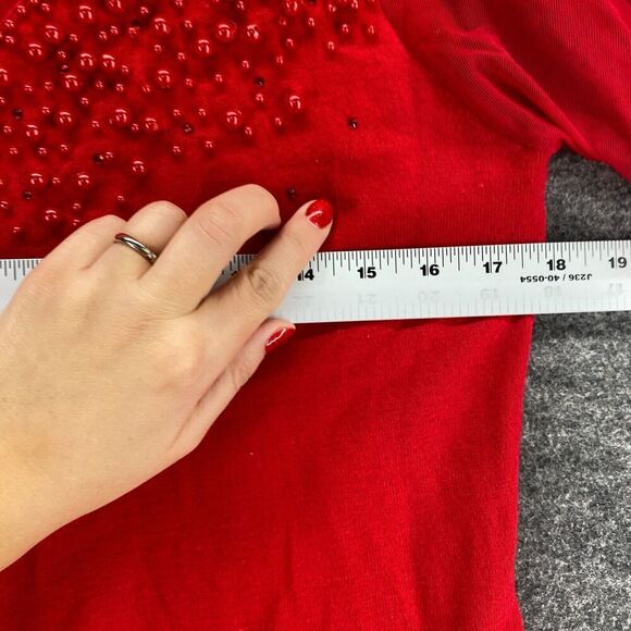 Unbranded Blouse Women M Medium Red Rhinestone Long Sleeve High Neck Pullover - Picture 5 of 7